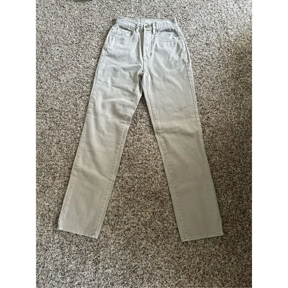 Pac Sun Khaki Denim Jeans Dad Jean Size 23 100% Cotton Tan Button Closure